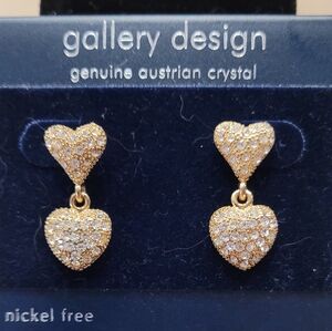 Gold Tone Heart Drop Earrings with Australian Crystals